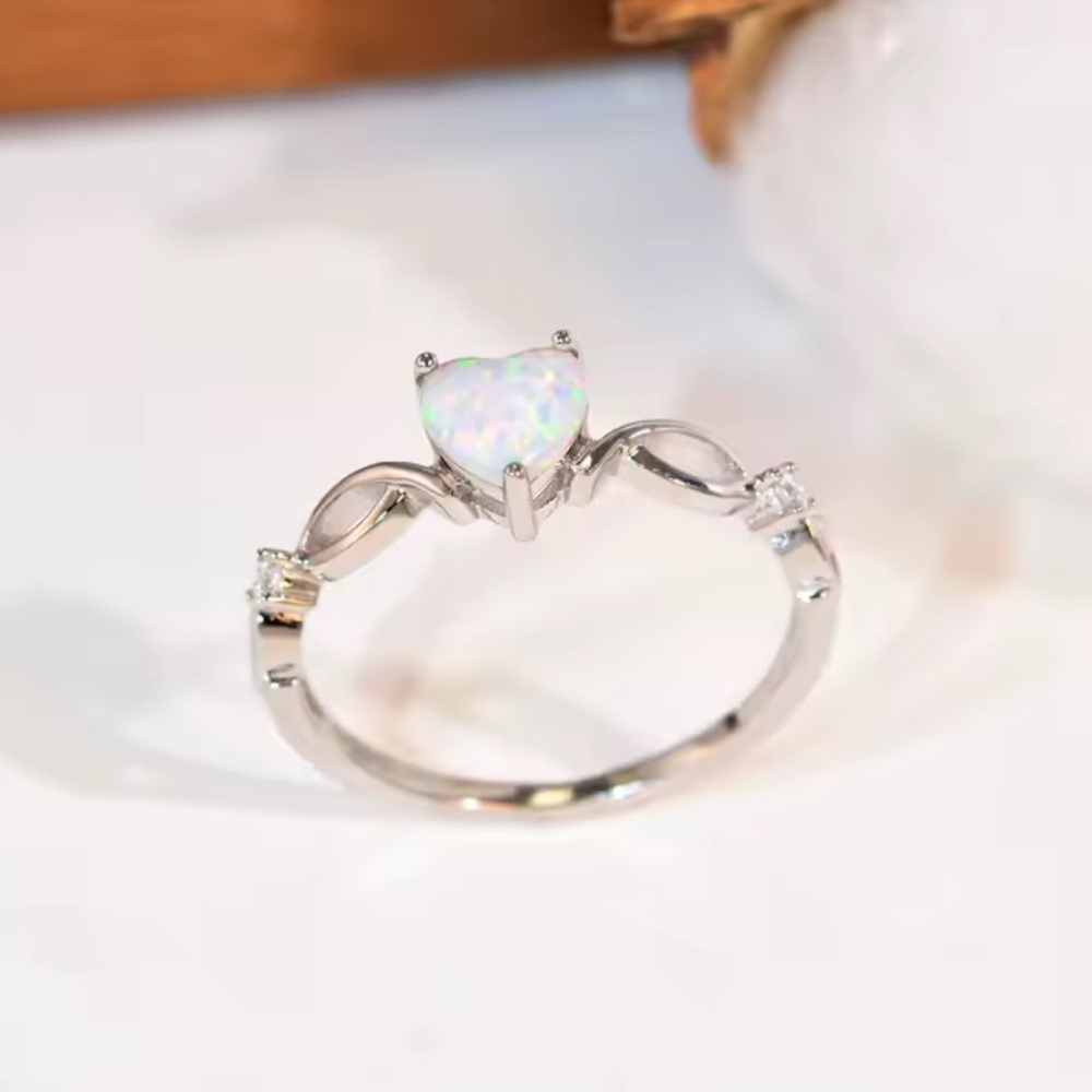 Opal Heart Silver Tone Ring - Picture 5 of 9